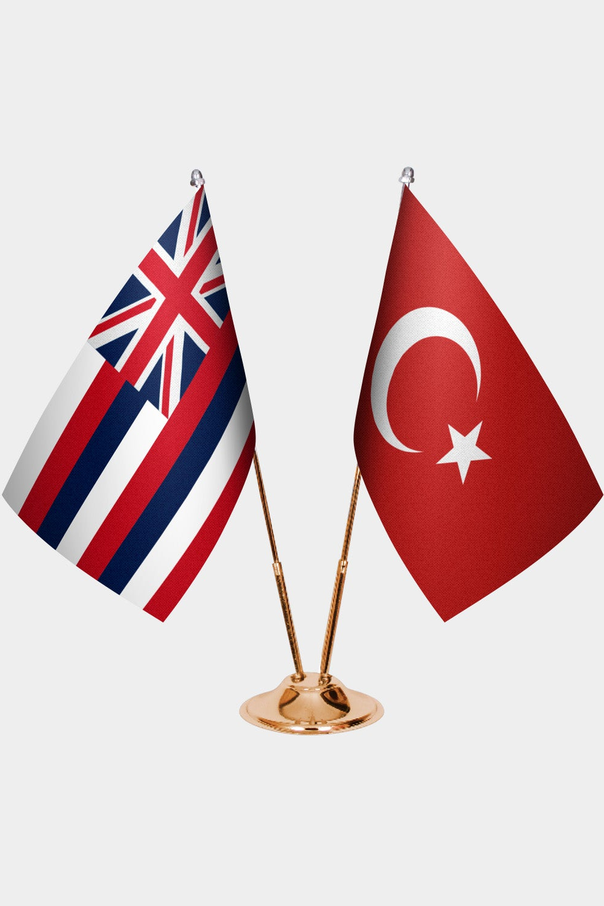 Hawaii ve Türkiye İkili Masa Bayrağı Seti kurulum görünümü