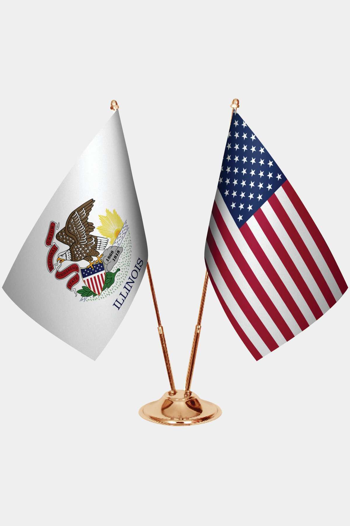 Illinois ve ABD İkili Masa Bayrağı Seti yakın çekim