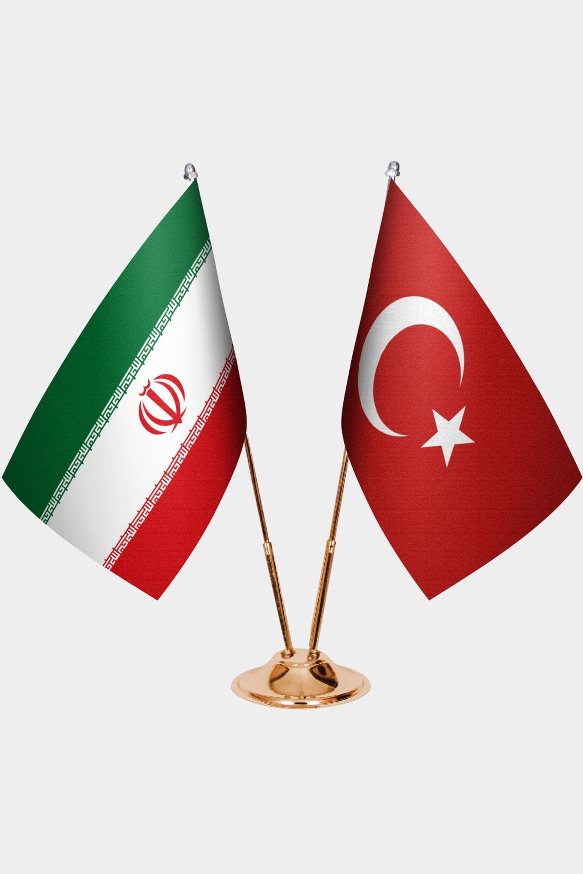 İran ve Türkiye İkili Masa Bayrağı Seti kurulum görünümü