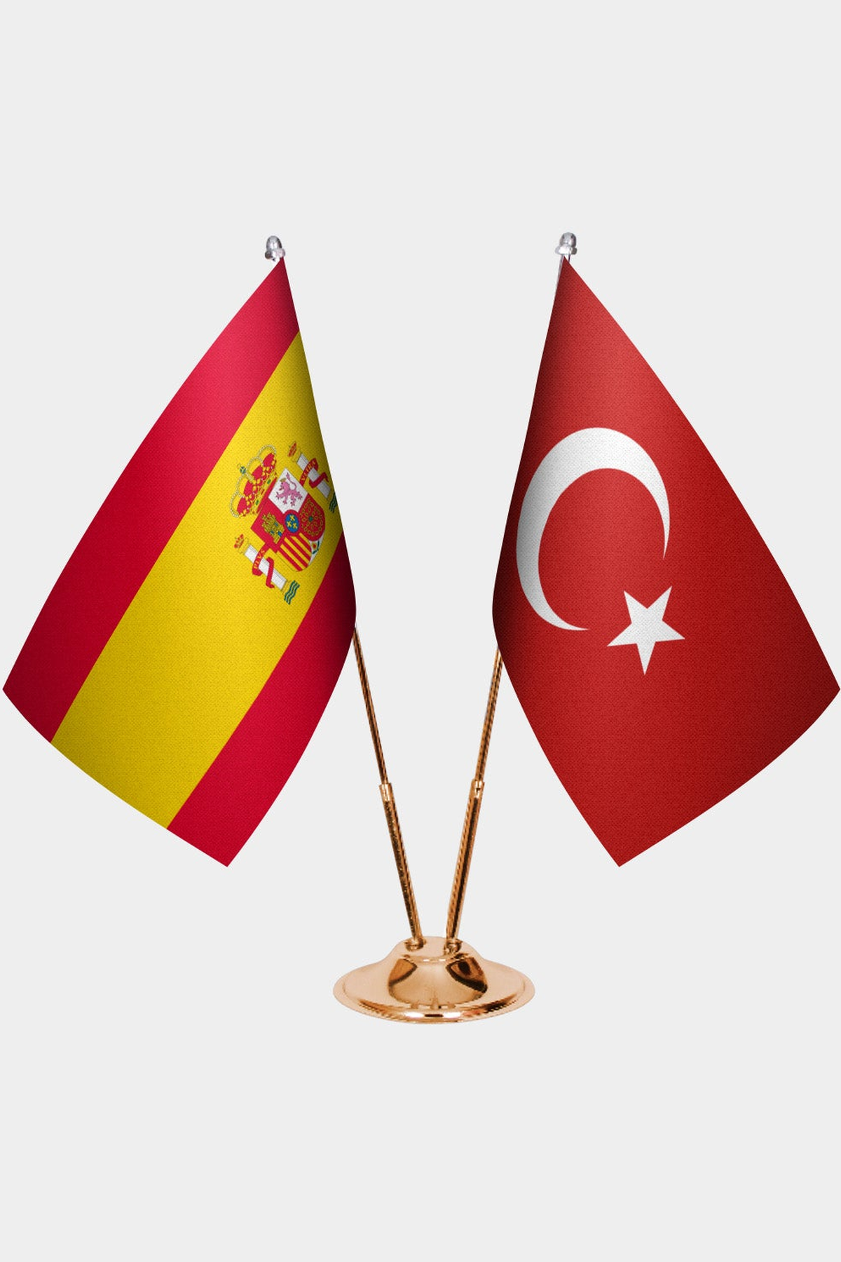 İspanya ve Türkiye İkili Masa Bayrağı Seti kurulum görünümü
