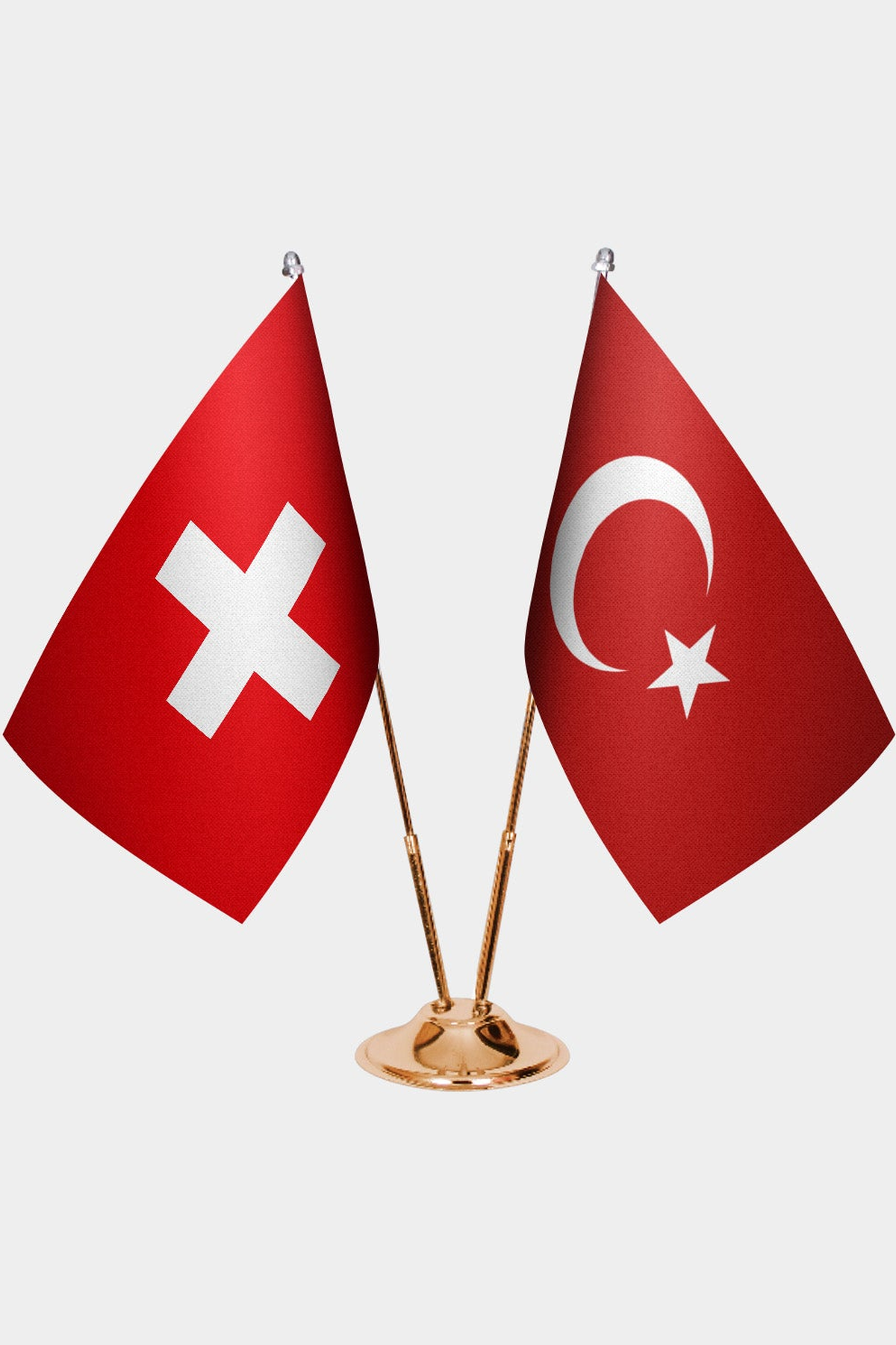 İsviçre ve Türkiye İkili Masa Bayrağı Seti kurulum görünümü