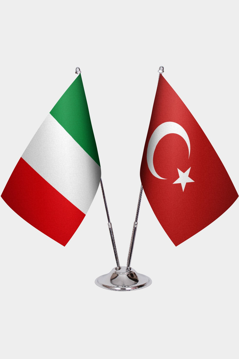 İtalya ve Türkiye İkili Masa Bayrağı Seti