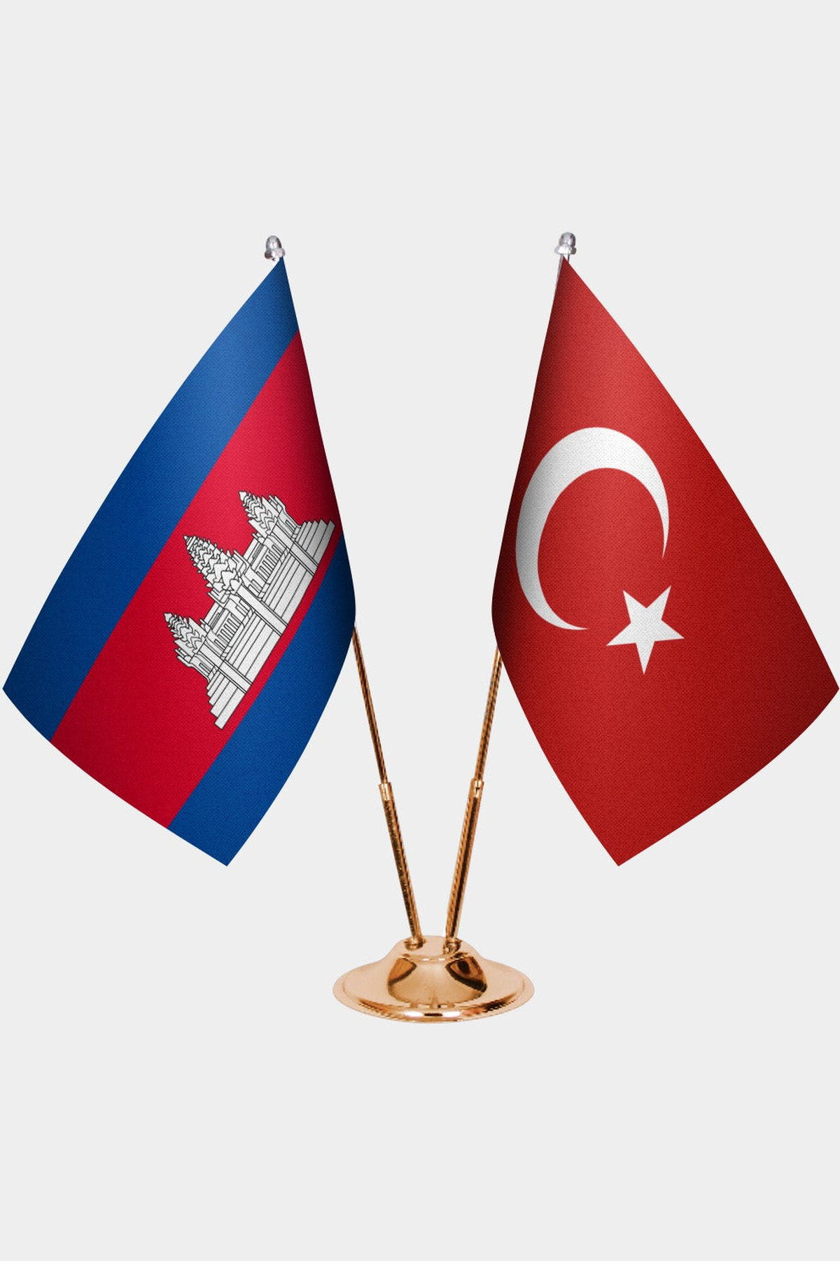 Kamboçya ve Türkiye İkili Masa Bayrağı Seti kurulum görünümü