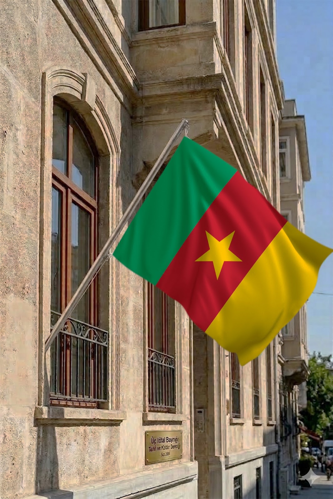 Kamerun Teleskopik Duvar Bayrağı Seti yakın çekim