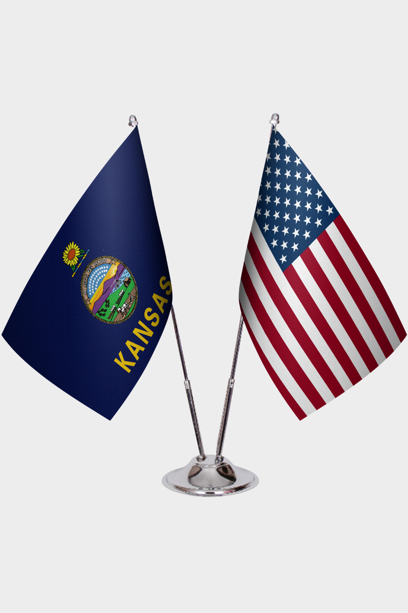 Kansas ve ABD İkili Masa Bayrağı Seti