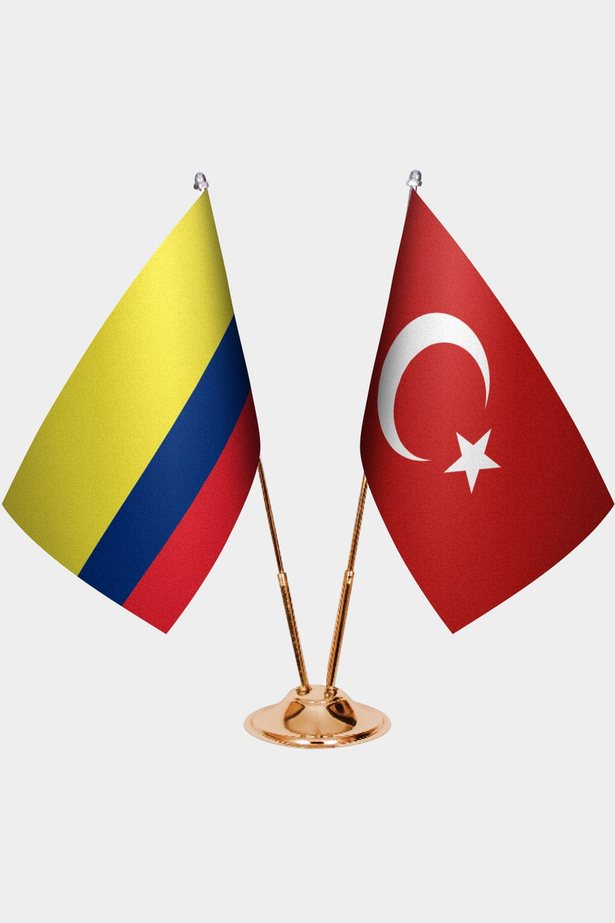 Kolombiya ve Türkiye İkili Masa Bayrağı Seti kurulum görünümü
