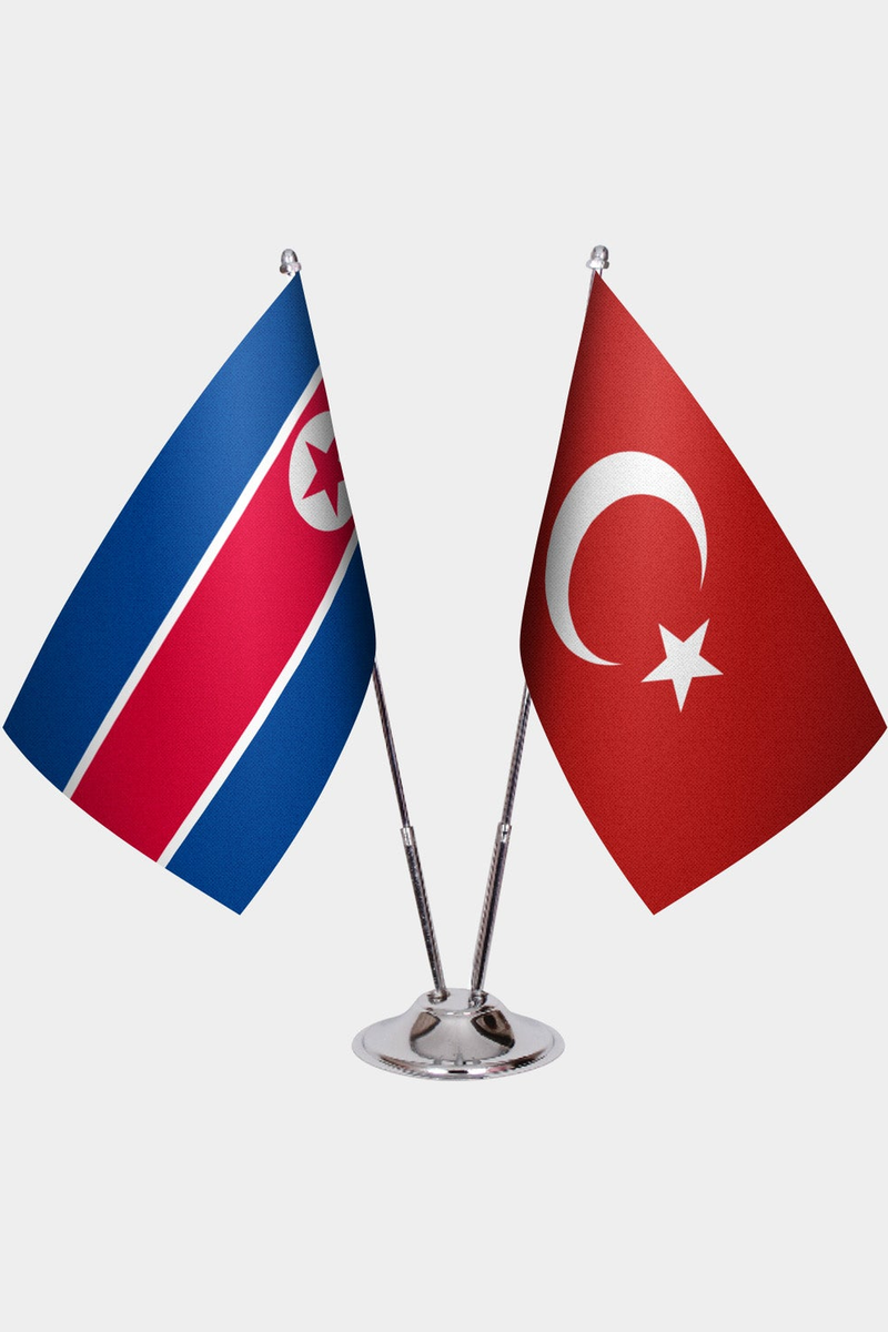Kuzey Kore ve Türkiye İkili Masa Bayrağı Seti
