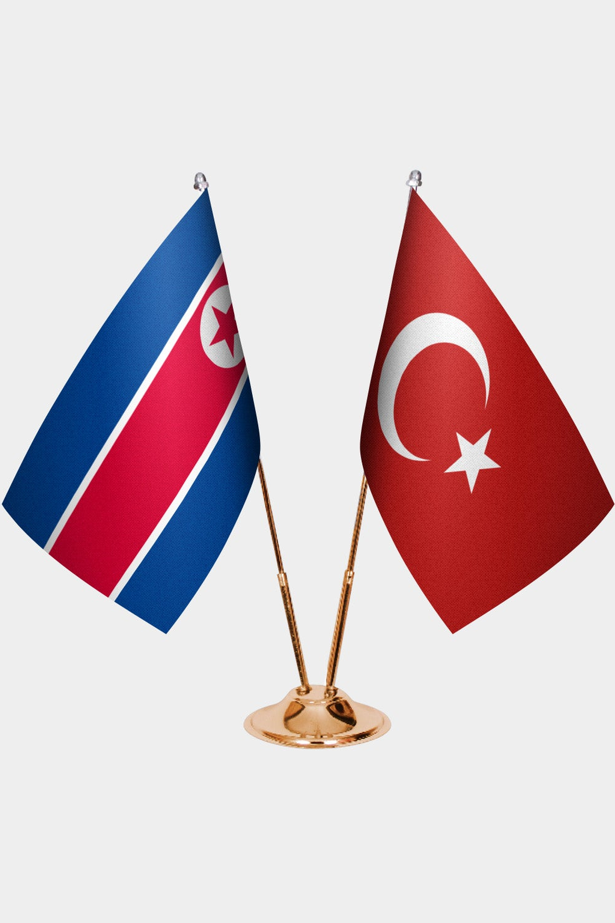 Kuzey Kore ve Türkiye İkili Masa Bayrağı Seti kurulum görünümü