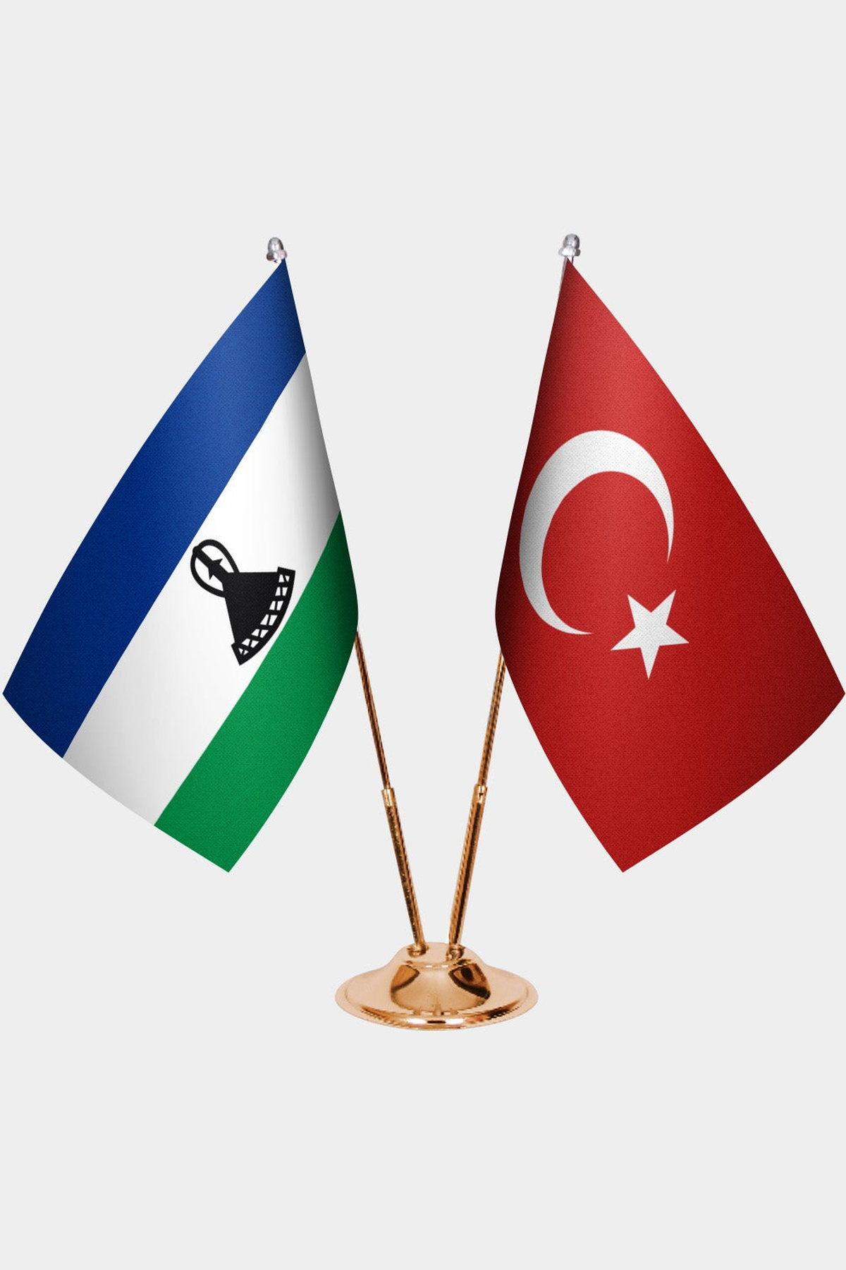 Lesotho ve Türkiye İkili Masa Bayrağı Seti kurulum görünümü