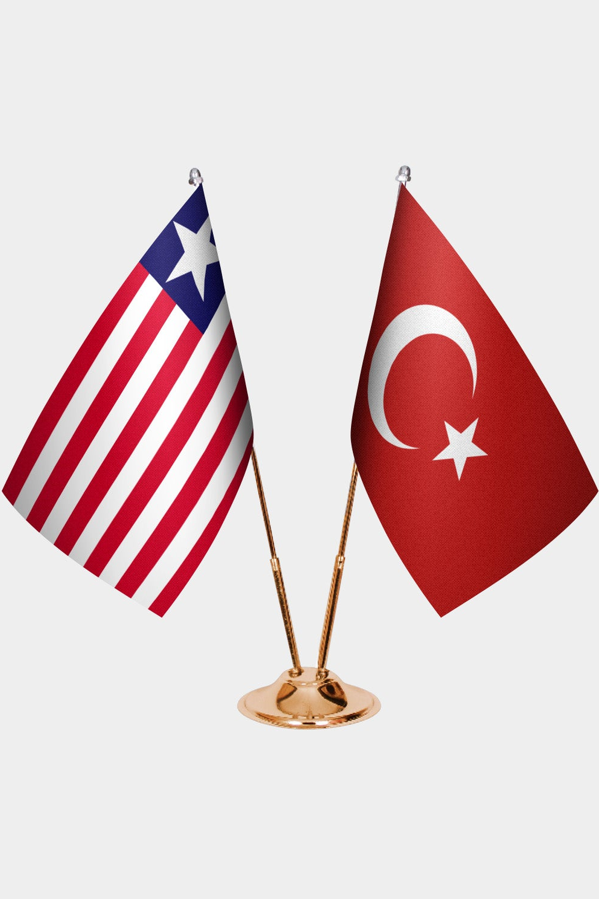 Liberya ve Türkiye İkili Masa Bayrağı Seti kurulum görünümü