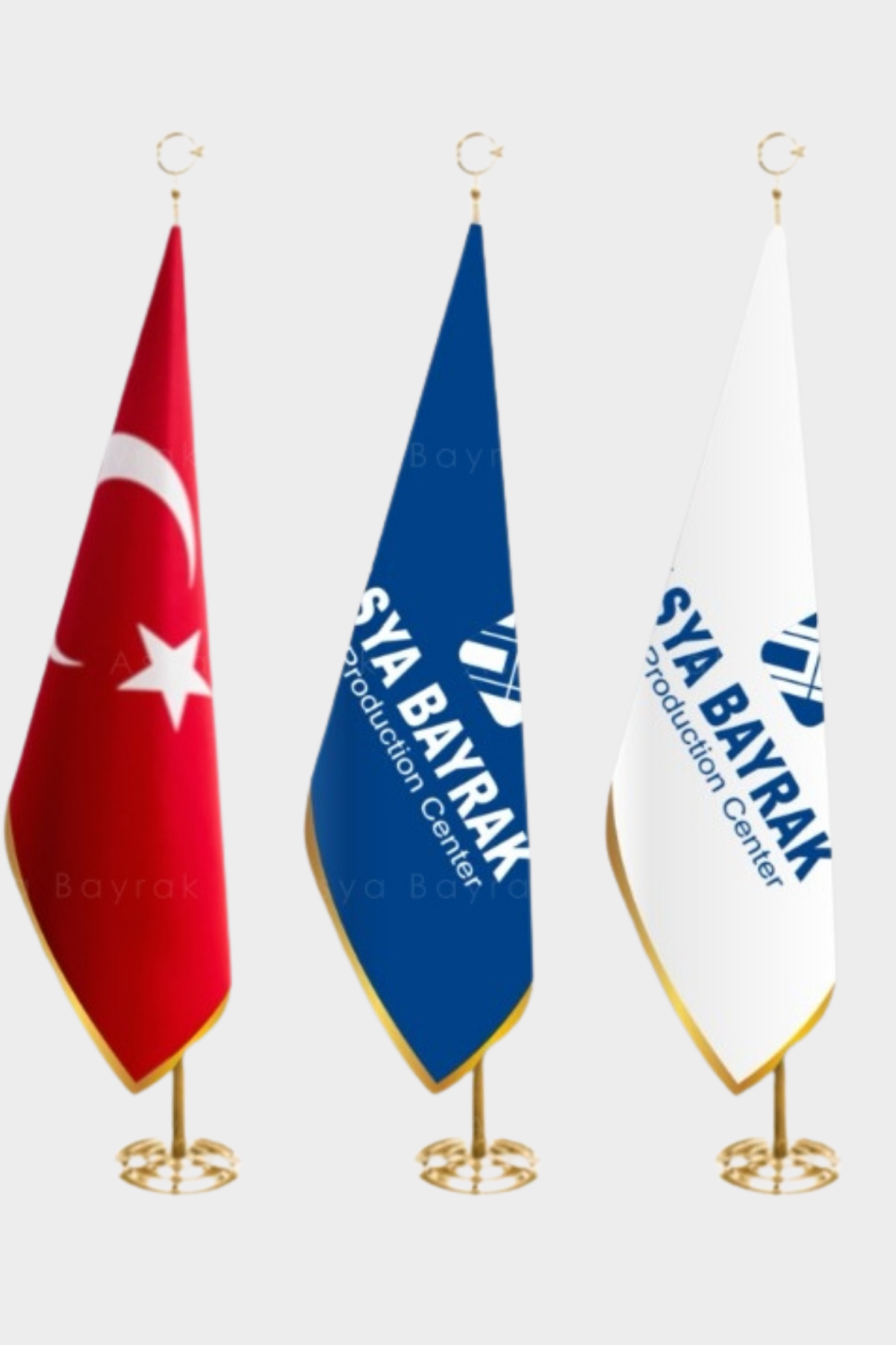 Logo Baskılı Altın Saçaklı ve Direkli Makam Bayrağı Seti farklı açıdan görünüm