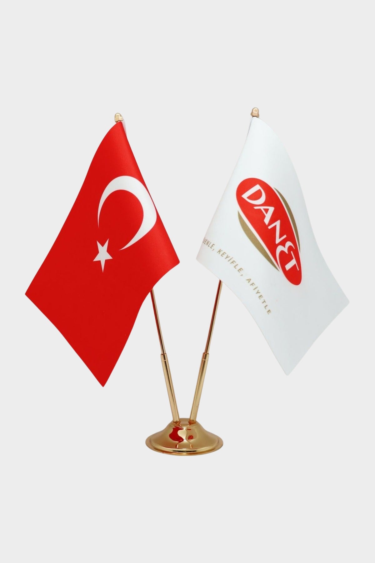 Logo Baskılı İkili Masa Bayrağı altın direkli