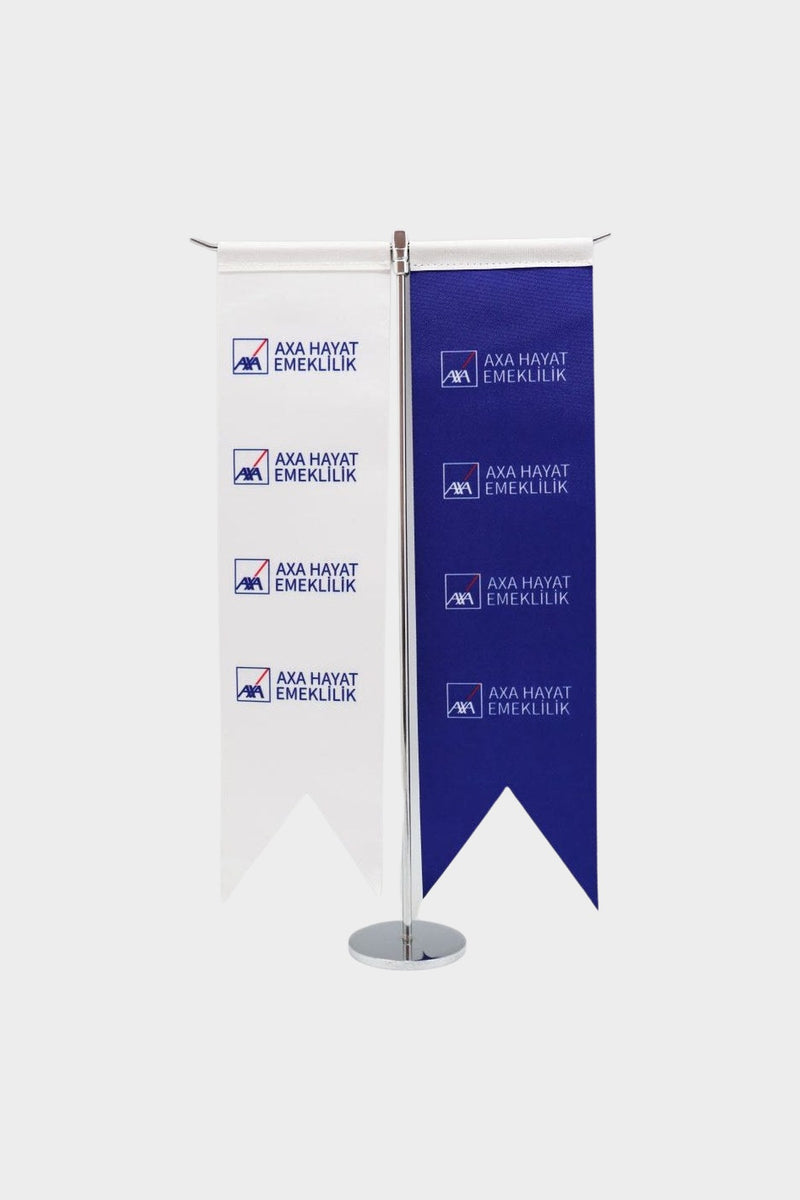 Logo Baskılı Kırlangıç T Model Masa Bayrağı — 8x32 cm