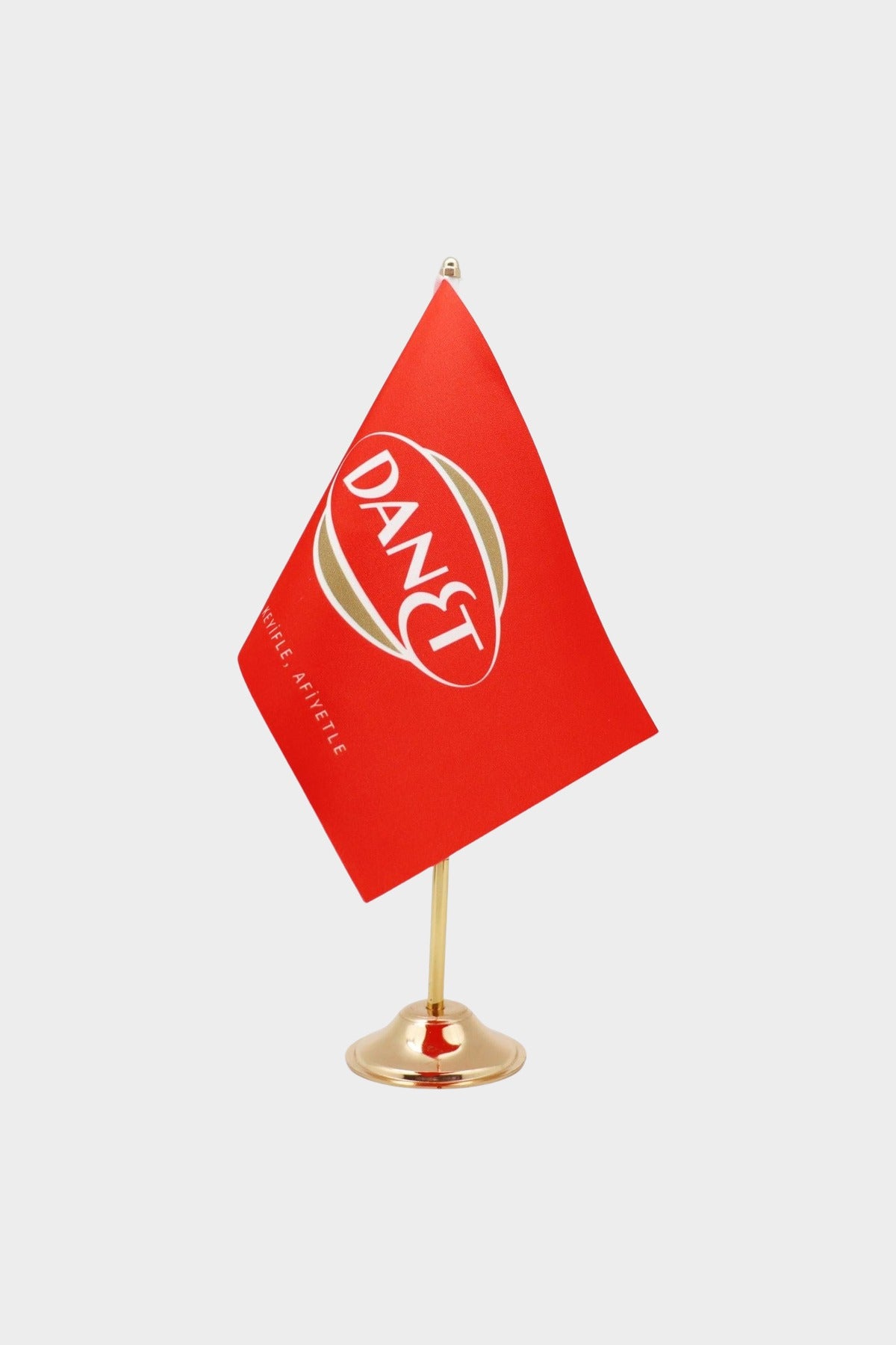 Logo Baskılı Tekli Masa Bayrağı altın direkli