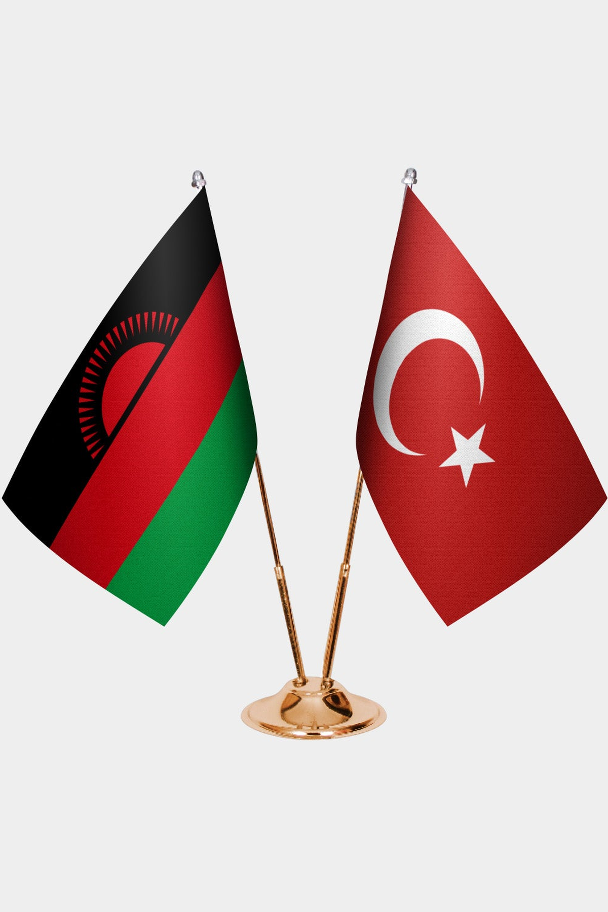 Malavi ve Türkiye İkili Masa Bayrağı Seti kurulum görünümü
