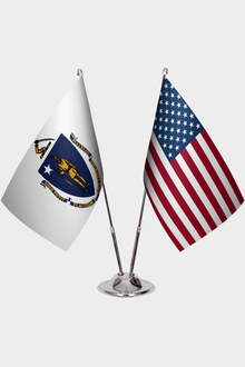 Massachusetts ve ABD İkili Masa Bayrağı Seti