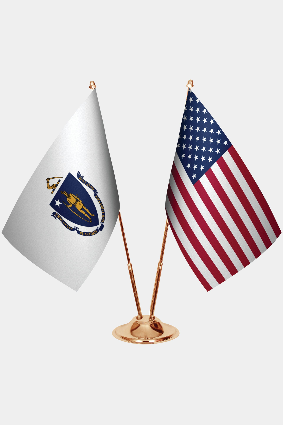 Massachusetts ve ABD İkili Masa Bayrağı Seti yakın çekim