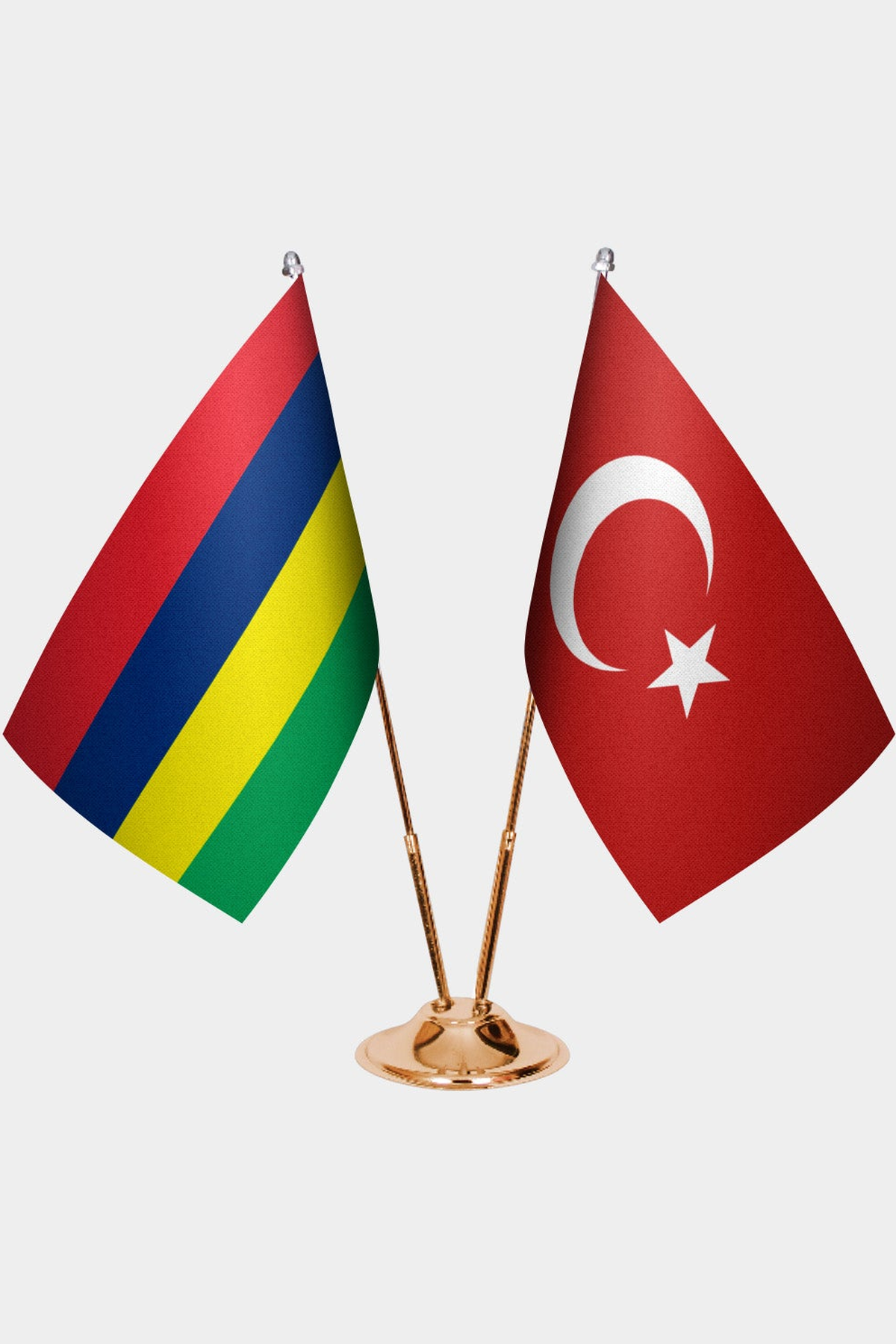 Mauritius ve Türkiye İkili Masa Bayrağı Seti kurulum görünümü