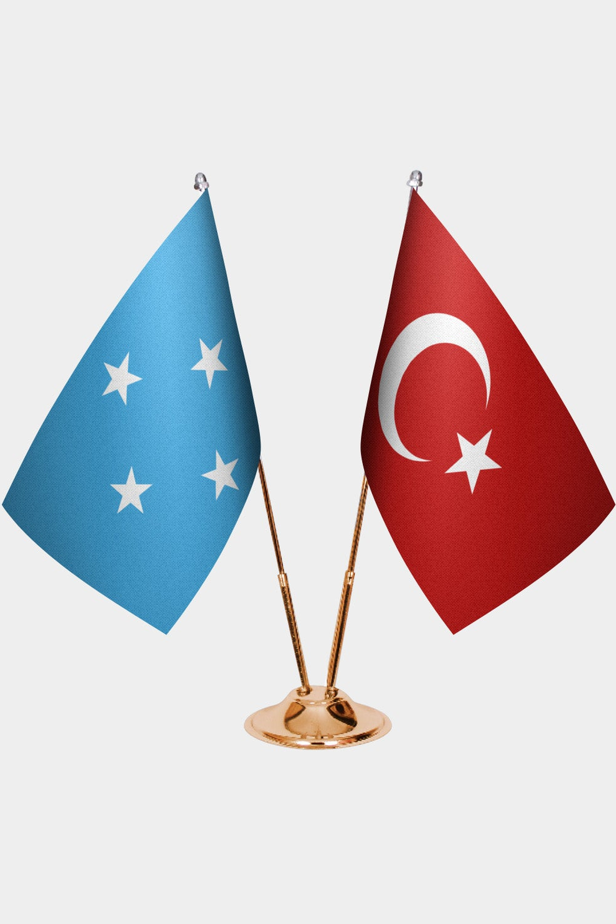 Mikronezya ve Türkiye İkili Masa Bayrağı Seti kurulum görünümü