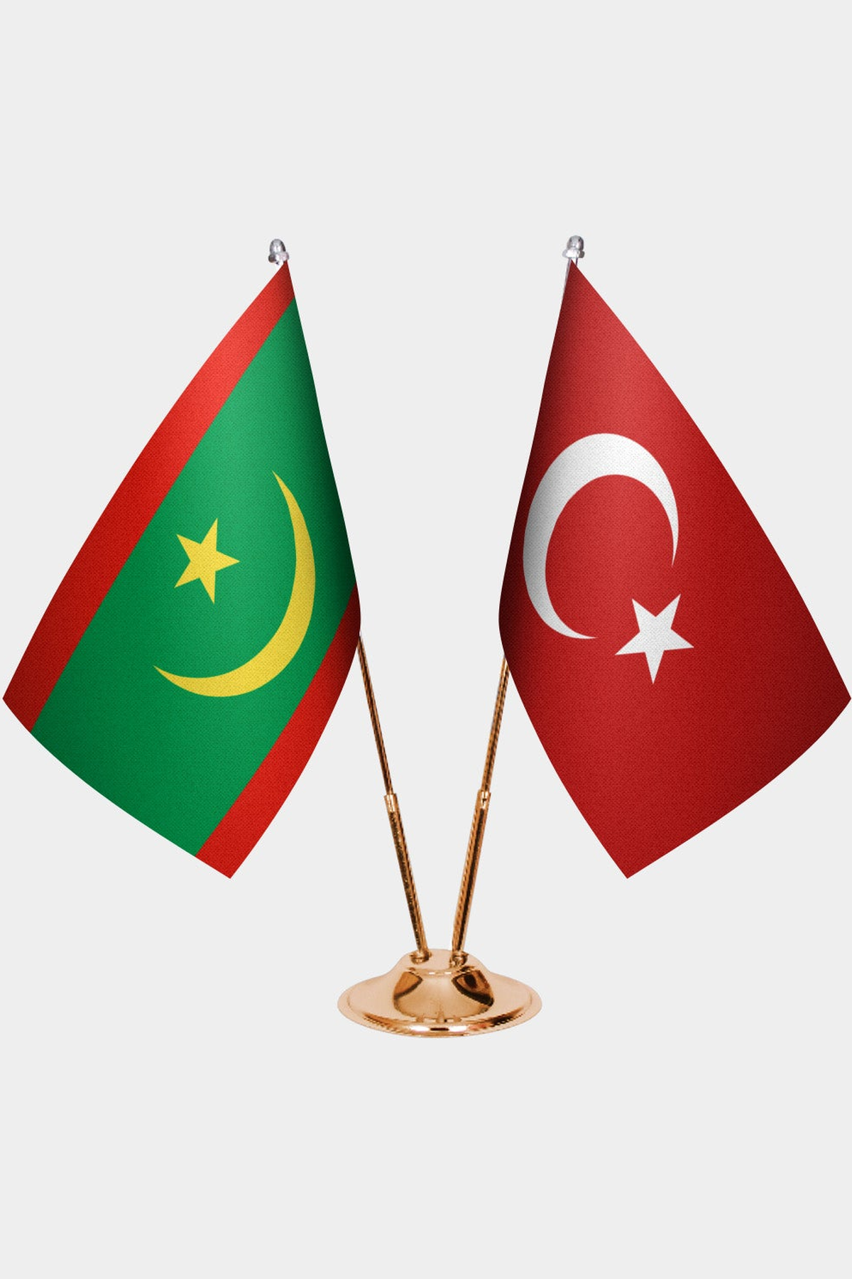 Moritanya ve Türkiye İkili Masa Bayrağı Seti kurulum görünümü