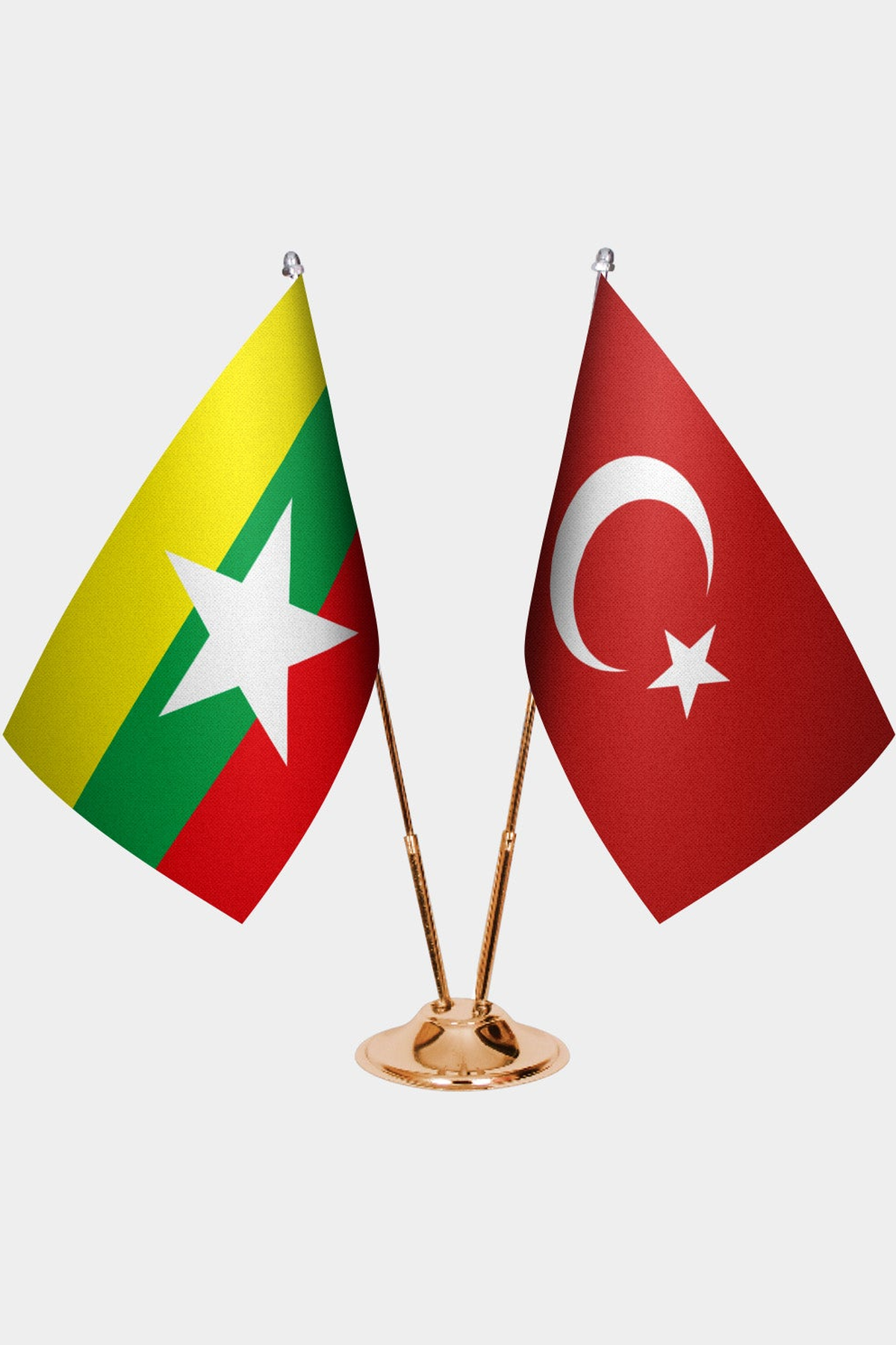 Myanmar ve Türkiye İkili Masa Bayrağı Seti kurulum görünümü