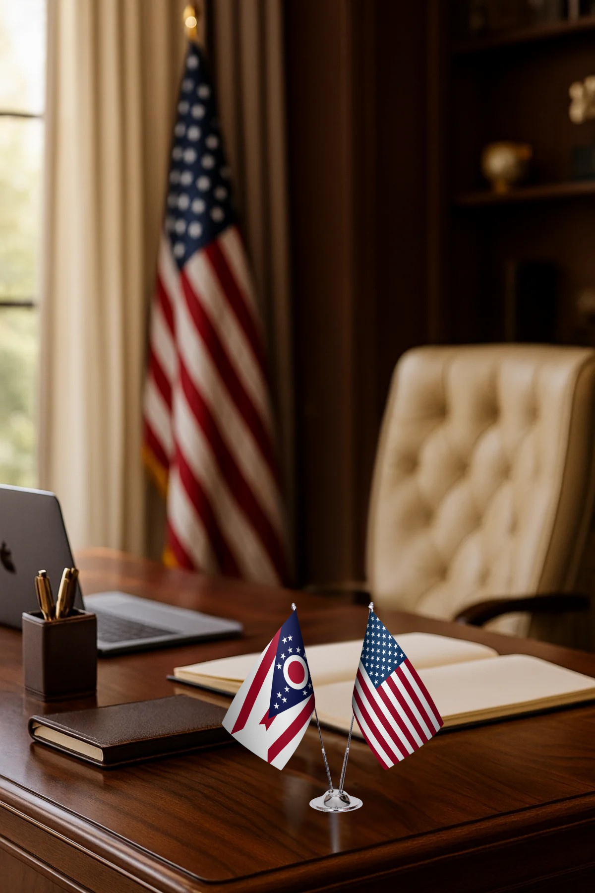 Ohio ve ABD İkili Masa Bayrağı Seti detay görünümü