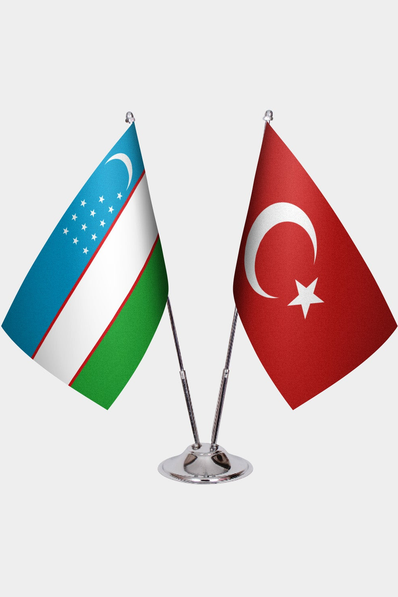 Özbekistan ve Türkiye İkili Masa Bayrağı Seti
