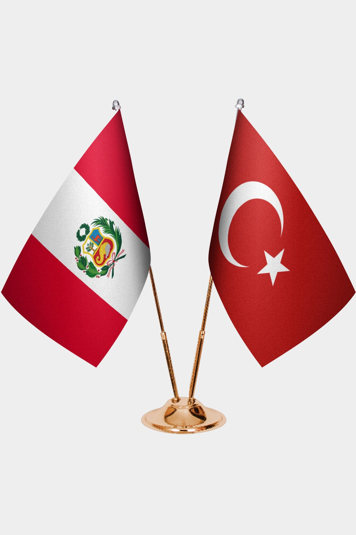 Peru ve Türkiye İkili Masa Bayrağı Seti kurulum görünümü