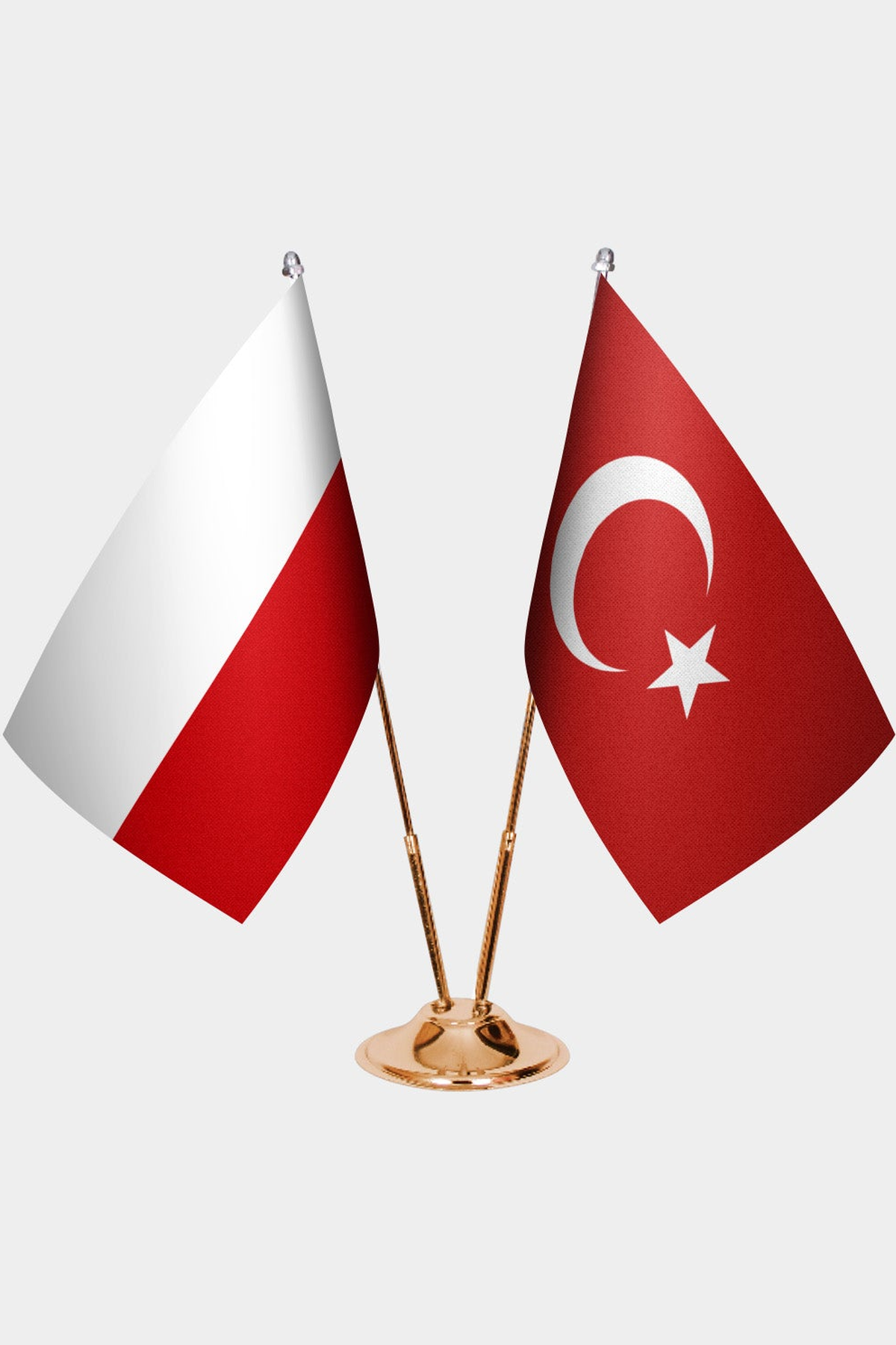 Polonya ve Türkiye İkili Masa Bayrağı Seti kurulum görünümü