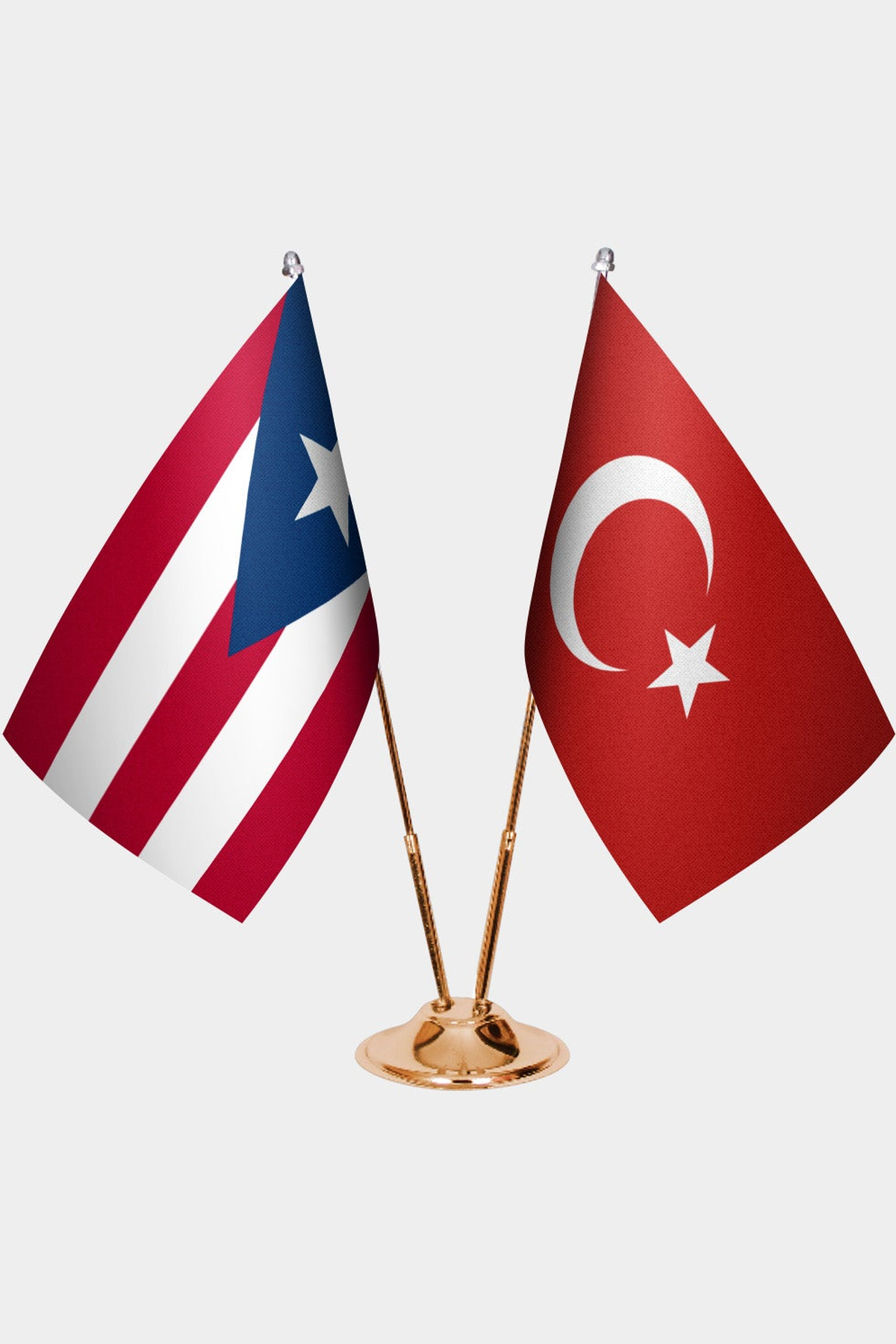Porto Riko ve Türkiye İkili Masa Bayrağı Seti kurulum görünümü