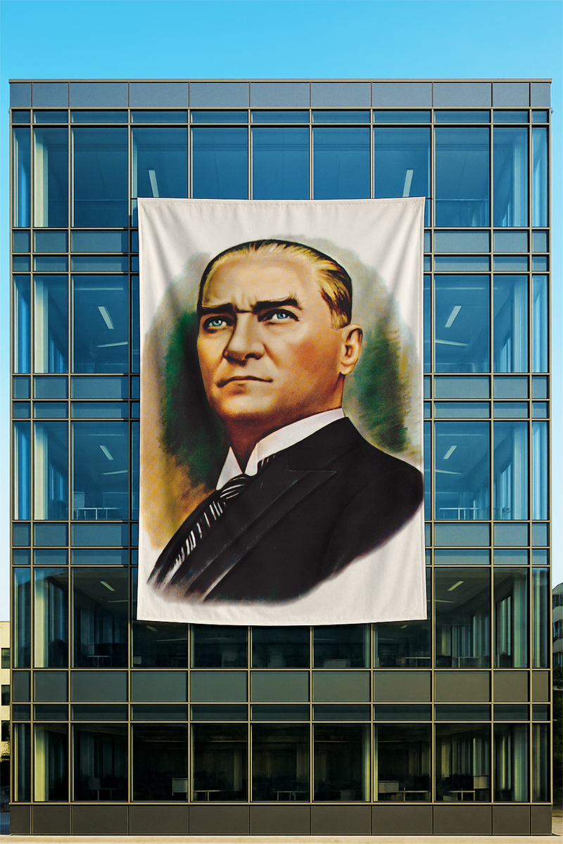Raşel Kumaş Atatürk Portresi Posteri Beyaz Zeminli Çizim