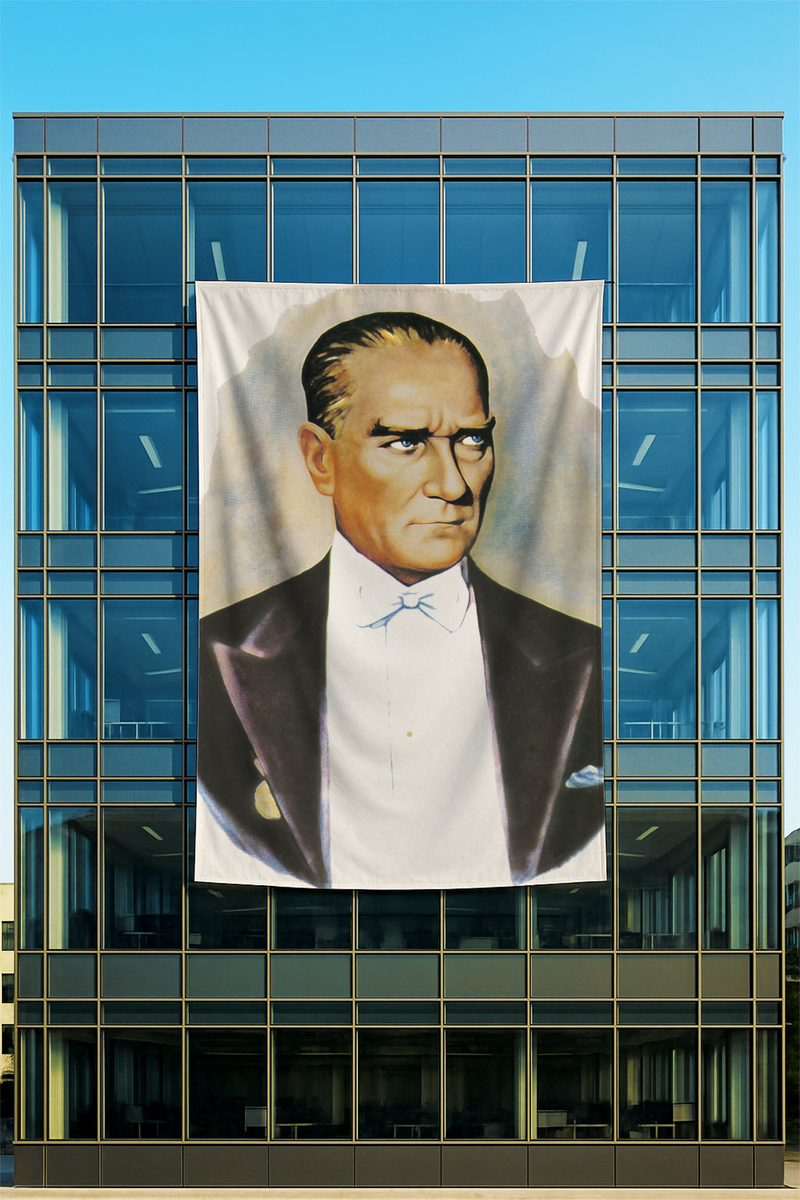 Raşel Kumaş Beyaz Papyonlu Atatürk Posteri Çizim