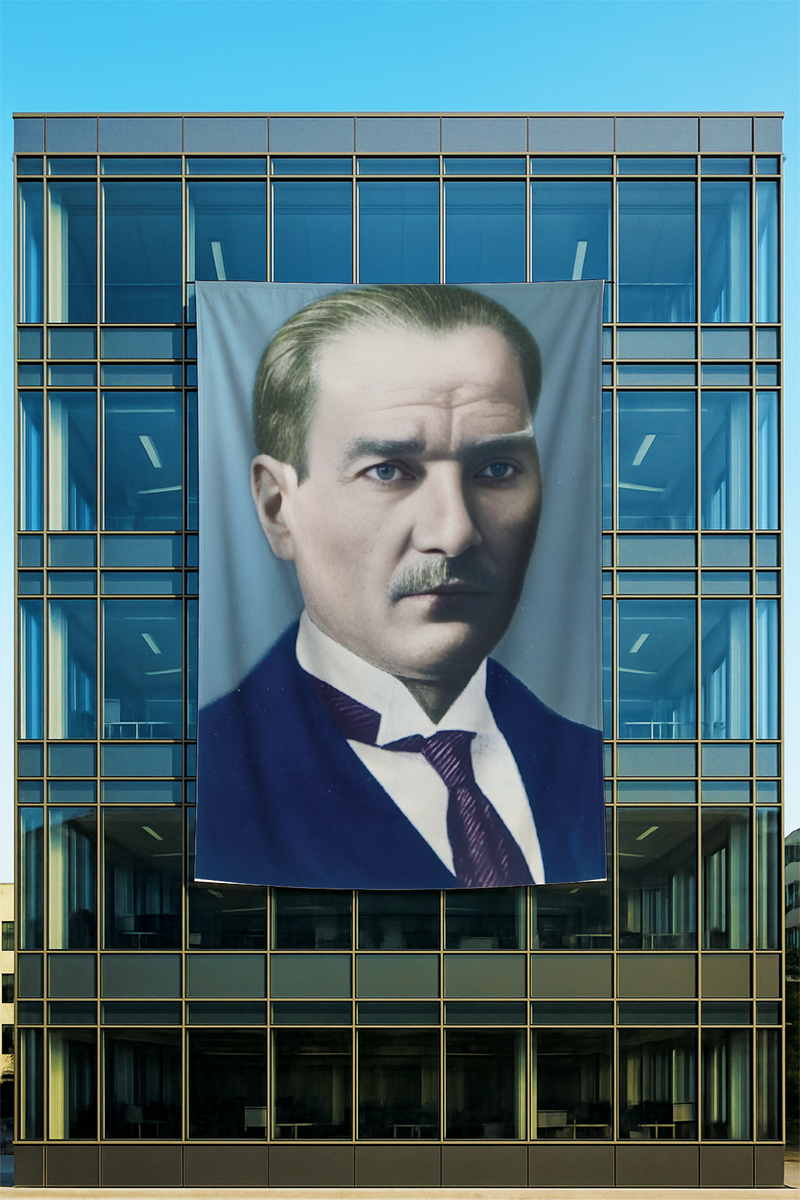 Raşel Kumaş Atatürk Portresi Posteri Mavi Kravatlı Çizim