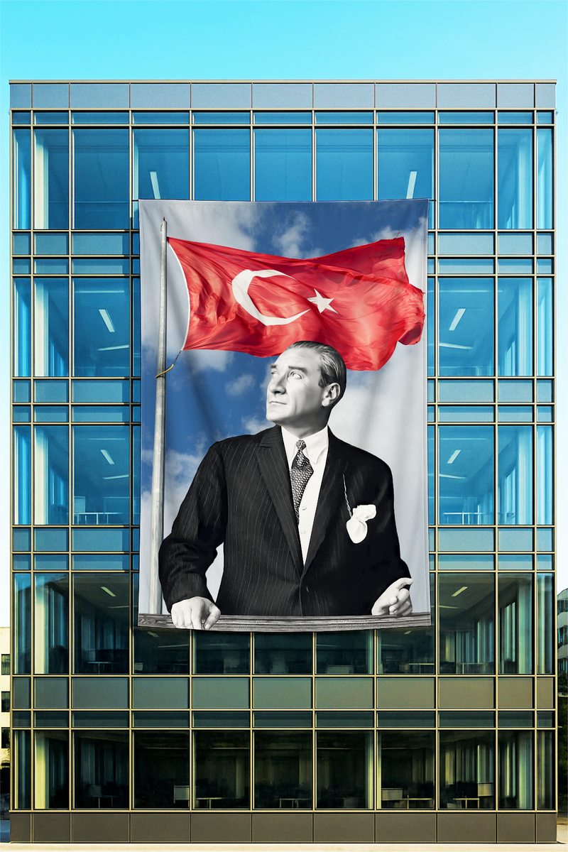 Raşel Kumaş Kürsüde Atatürk Posteri Siyah Beyaz