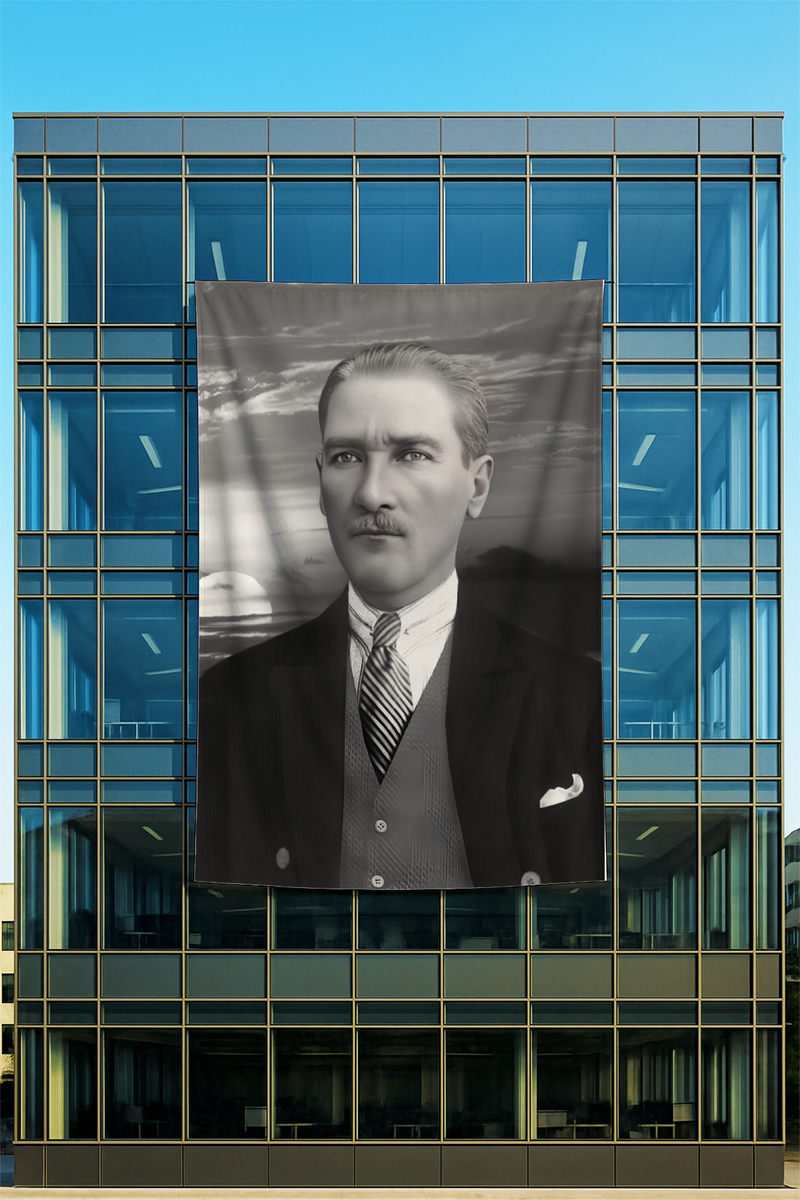 Raşel Kumaş Atatürk Portresi Posteri Siyah Beyaz Klasik