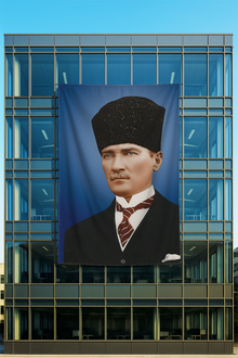 Raşel Kumaş Kalpaklı Atatürk Posteri Mavi Zeminli