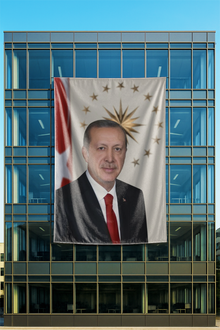 Forslu Recep Tayyip Erdoğan Posteri Bayrak Fonlu