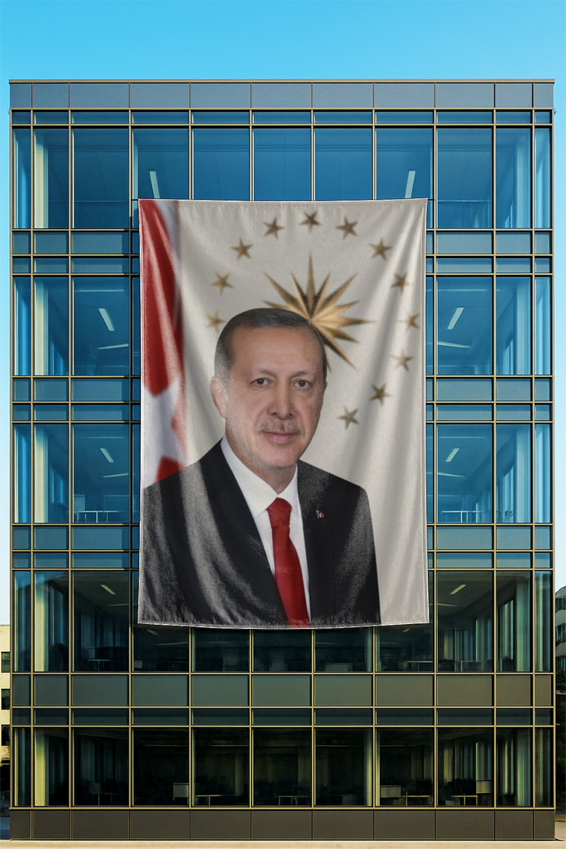 Raşel Kumaş Forslu Recep Tayyip Erdoğan Posteri Bayrak Fonlu