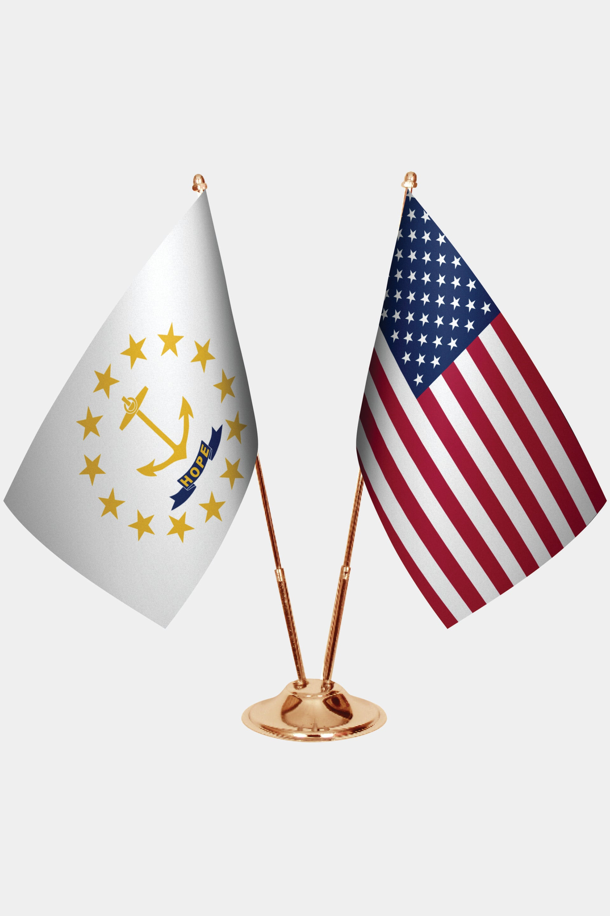 Rhode Island ve ABD İkili Masa Bayrağı Seti yakın çekim