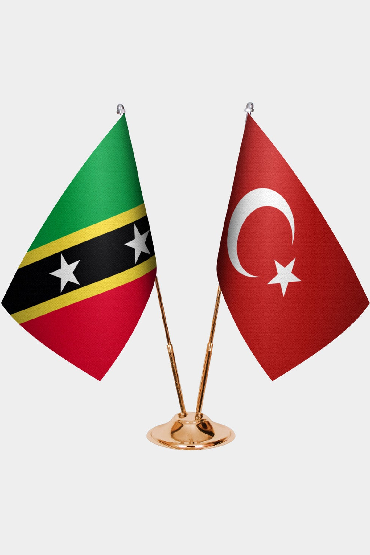 Saint Kitts ve Nevis ve Türkiye İkili Masa Bayrağı Seti kurulum görünümü