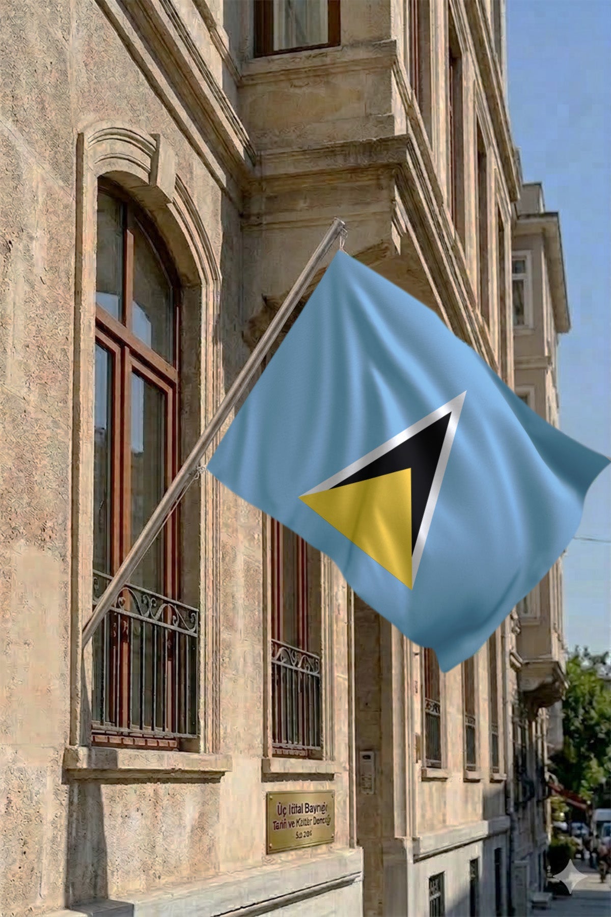 Saint Lucia Teleskopik Duvar Bayrağı Seti yakın çekim