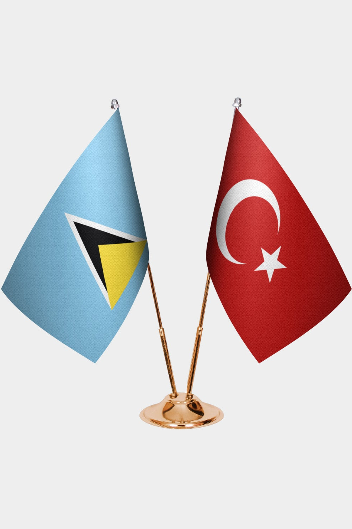Saint Lucia ve Türkiye İkili Masa Bayrağı Seti kurulum görünümü