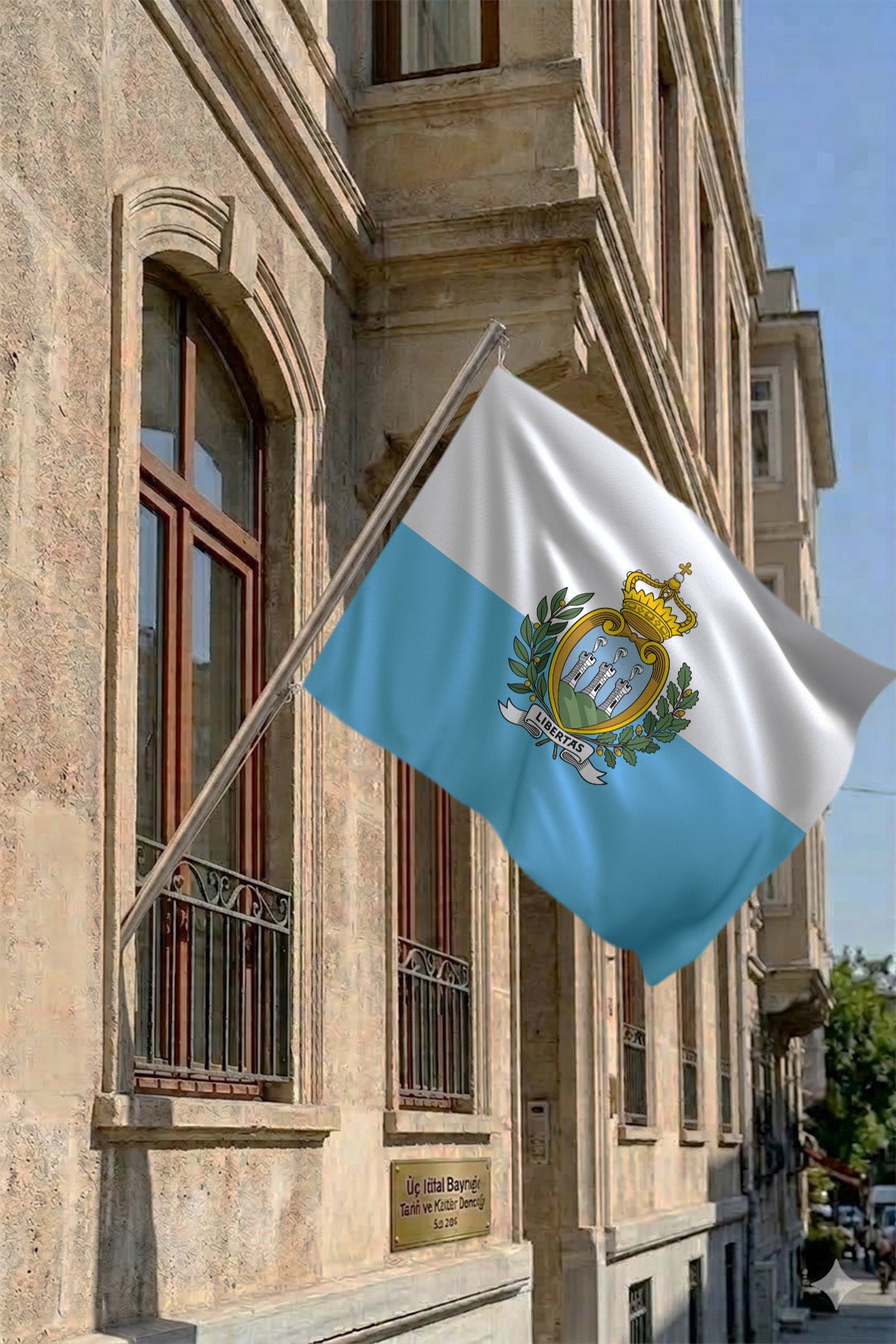 San Marino Teleskopik Duvar Bayrağı Seti yakın çekim