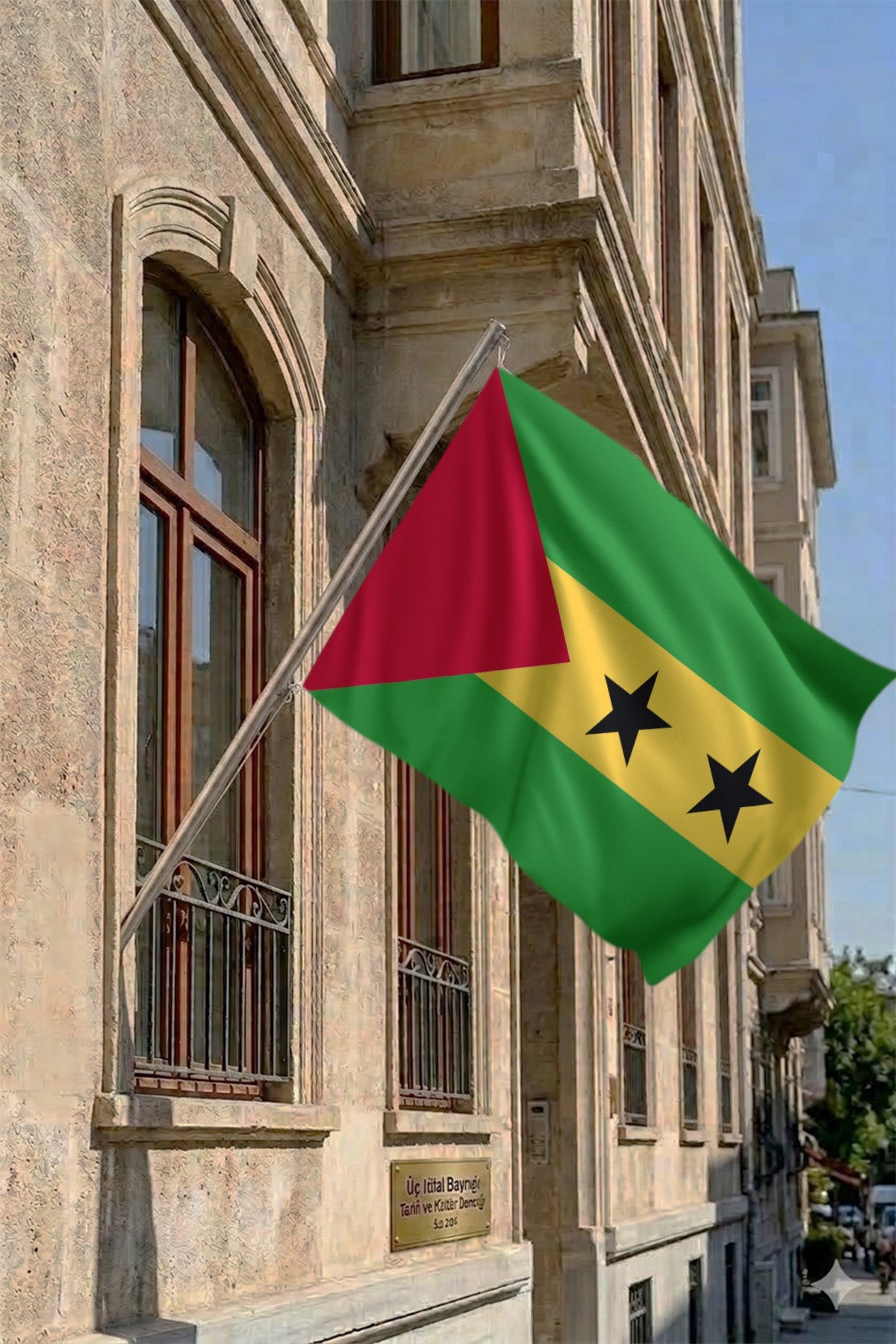 São Tomé ve Príncipe Teleskopik Duvar Bayrağı Seti yakın çekim