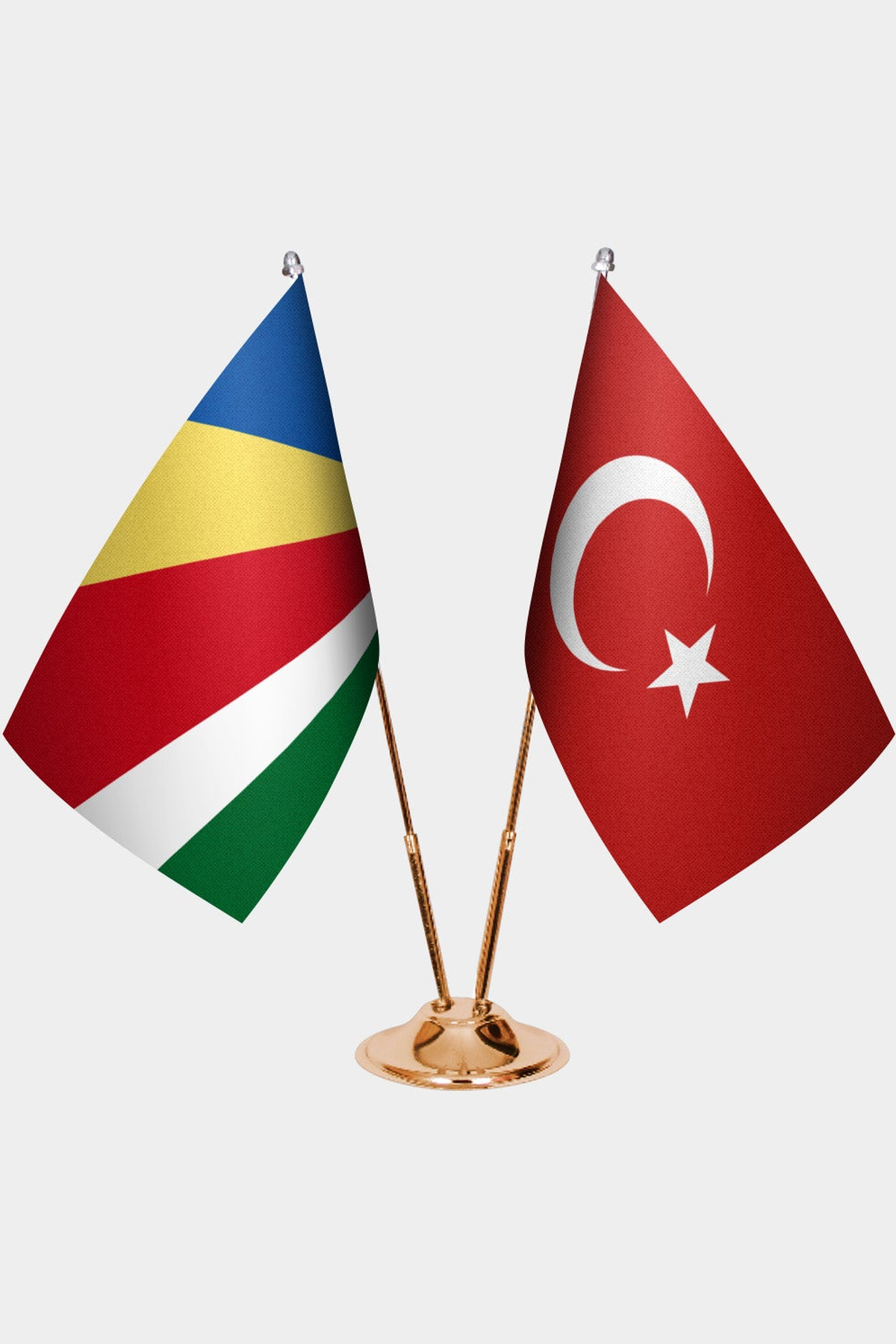 Seyşeller ve Türkiye İkili Masa Bayrağı Seti kurulum görünümü