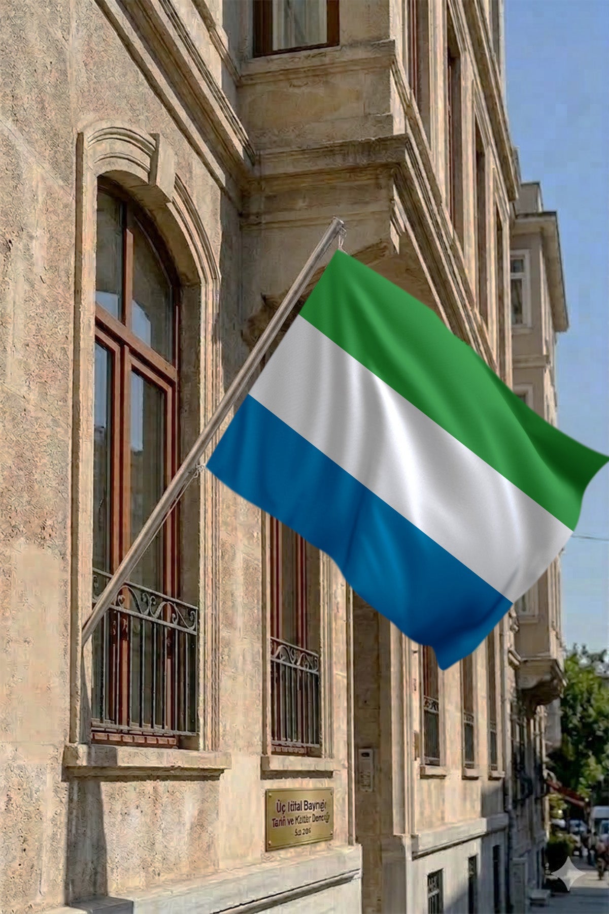 Sierra Leone Teleskopik Duvar Bayrağı Seti yakın çekim