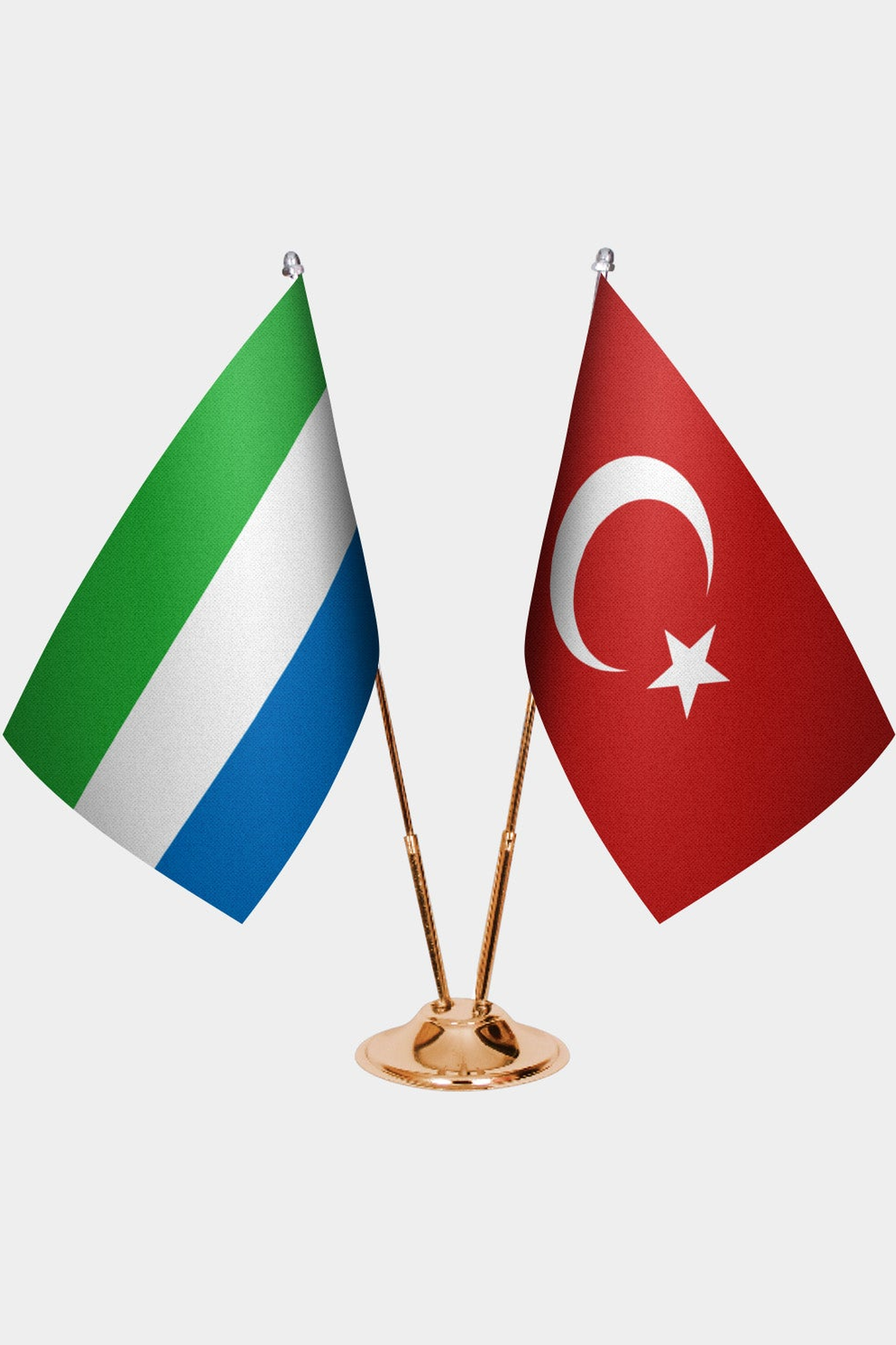 Sierra Leone ve Türkiye İkili Masa Bayrağı Seti kurulum görünümü