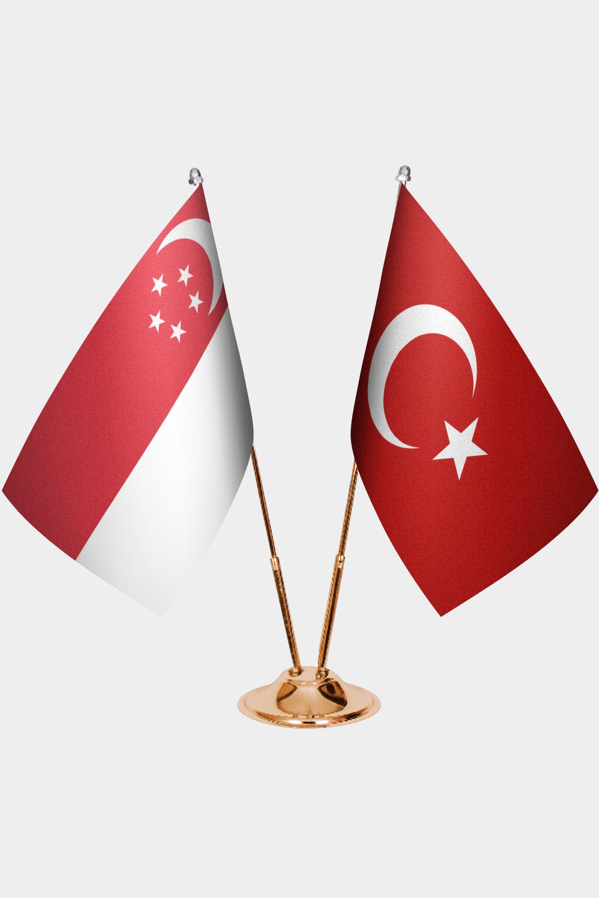 Singapur ve Türkiye İkili Masa Bayrağı Seti kurulum görünümü