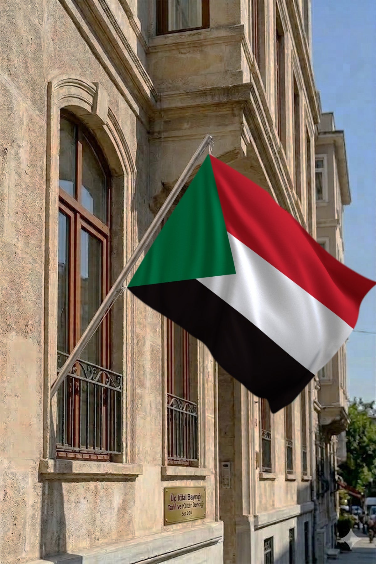 Sudan Teleskopik Duvar Bayrağı Seti yakın çekim