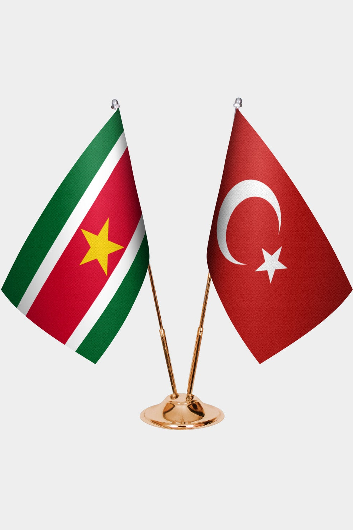 Surinam ve Türkiye İkili Masa Bayrağı Seti kurulum görünümü